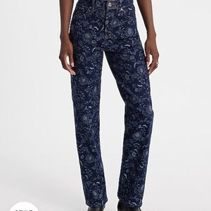 Express Floral Dark Wash Straight Leg Jeans Size 8 NWT